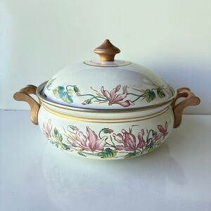 Vtg Fissler ASTA Enamelware Dutch Oven Dome Lid Floral Pot Cookware Germany